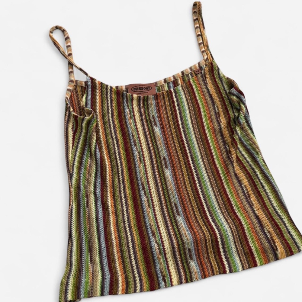 SOLD !! Missoni Striped Knit Spaghetti Strap Cami in Olive, Brown, Red & Blue